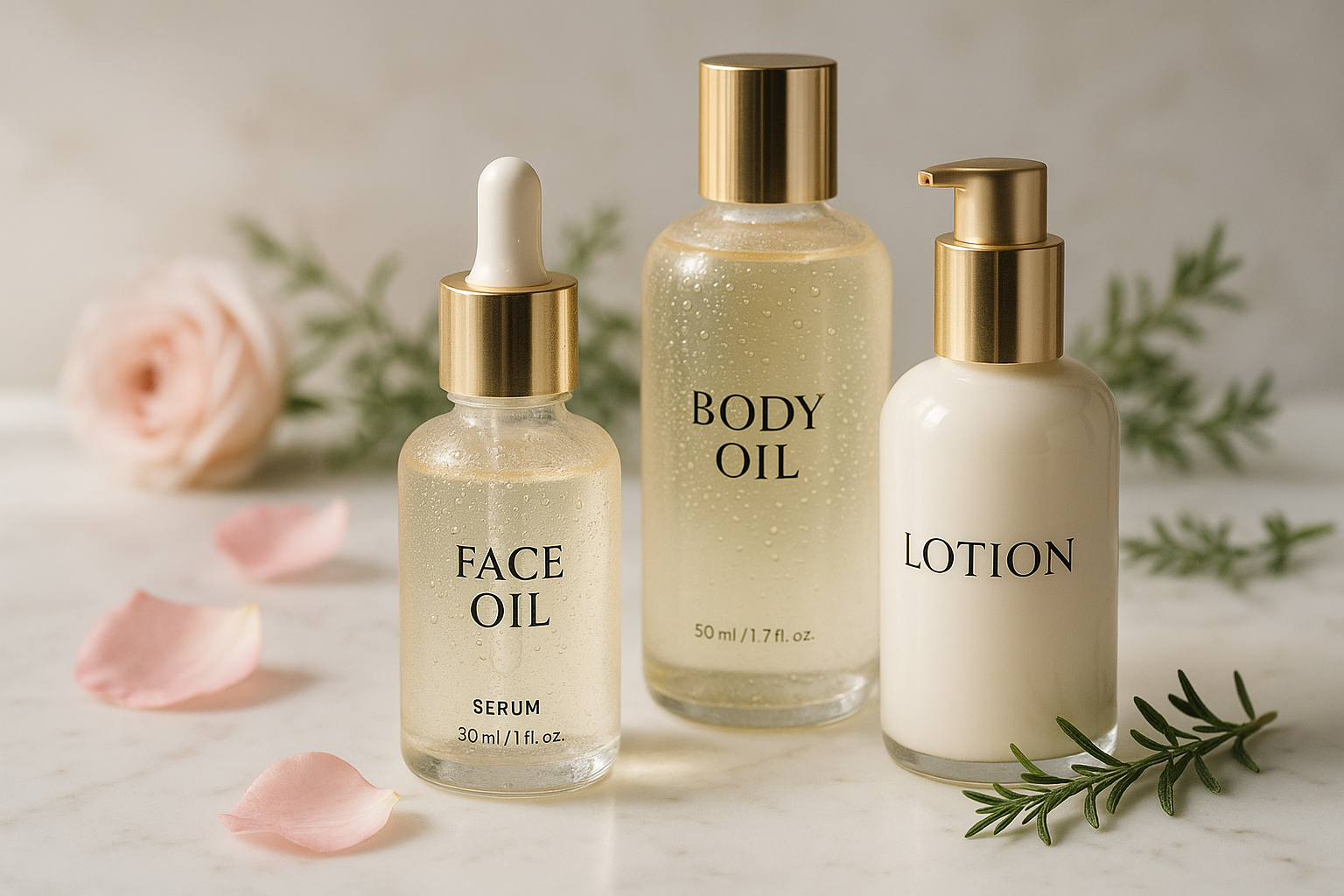Face & body oil serum and lotion